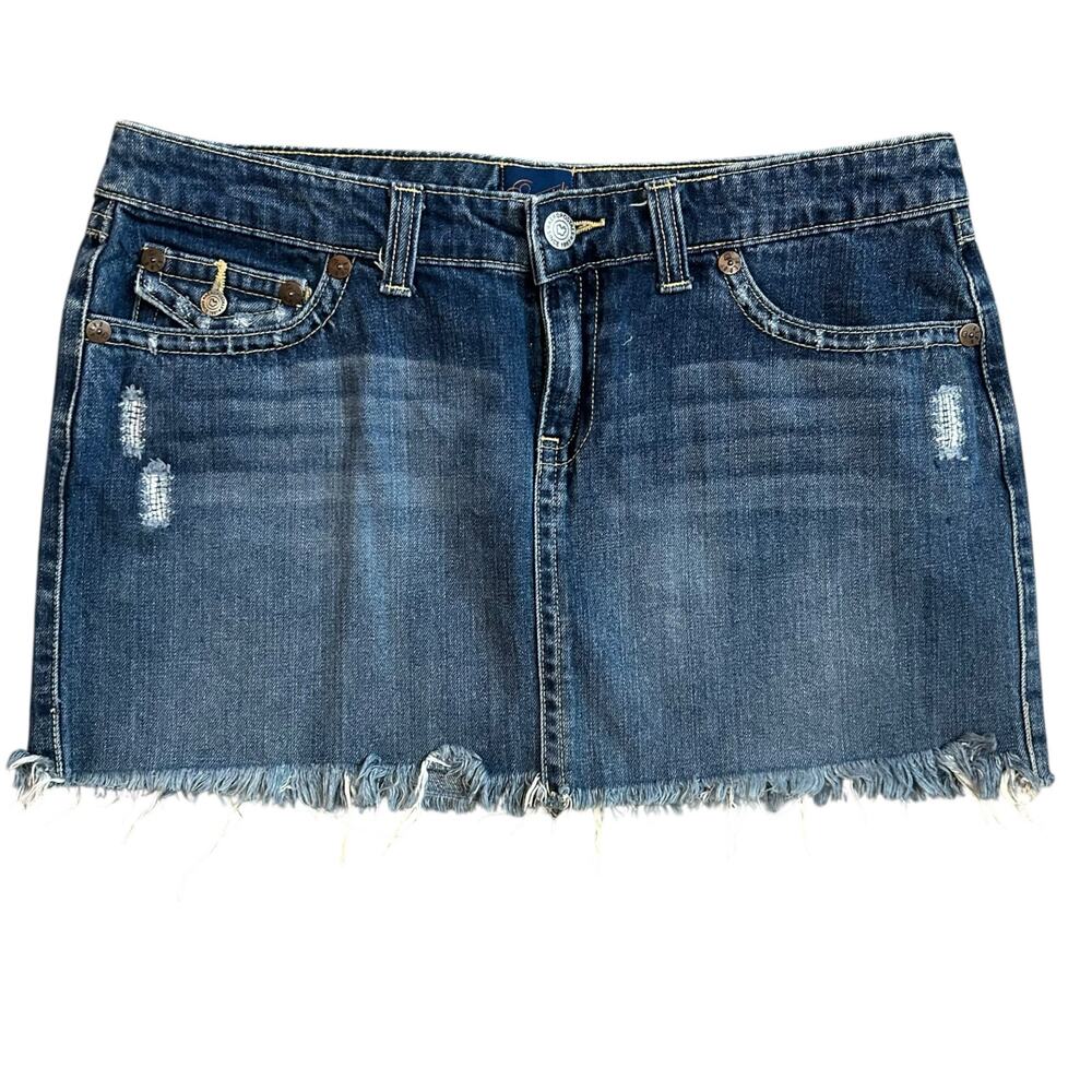 Aeropostale Y2K Denim Mini Skirt Womens 11/12 Preppy Raw Hem Indie Festival